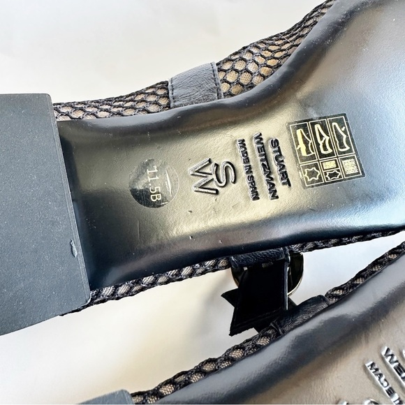 Stuart Weitzman Womens Arabella Black Mesh Flats MaryJane Gold Buckle Strap 11.5 - Picture 16 of 16